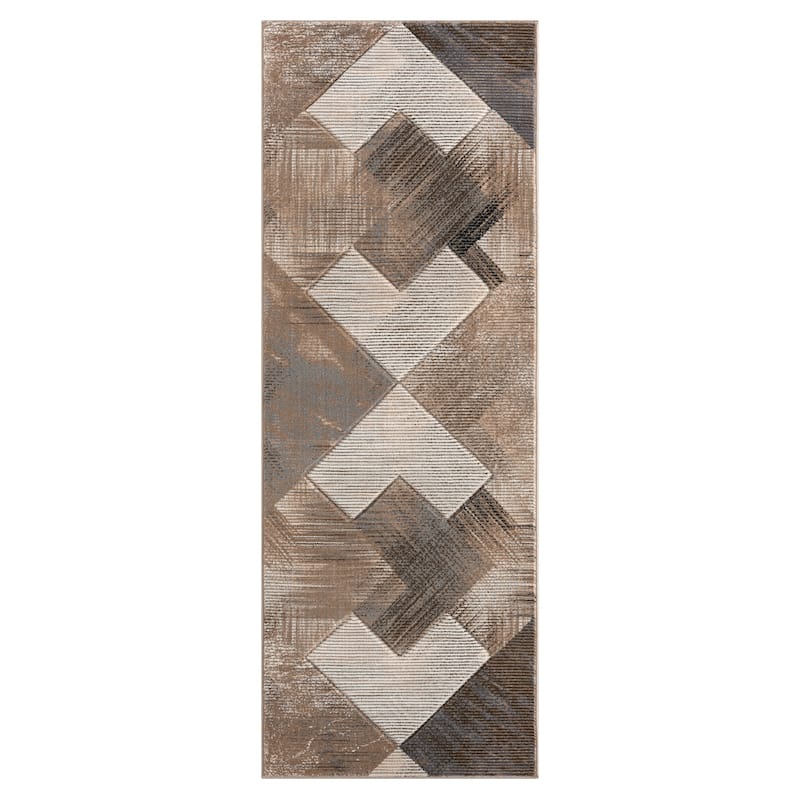 Alexia Collection Geometric Beige/Brown Indoor Contemporary Area Rug - 2'8'' x 7'10''