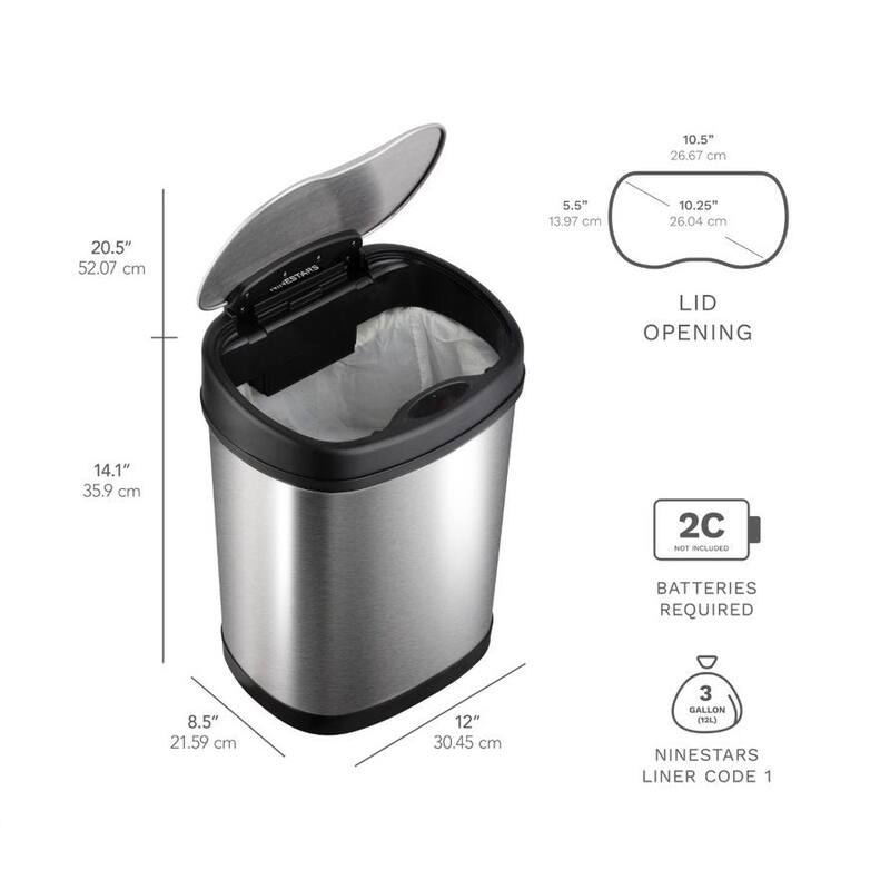 NineStars Stainless Steel Motion Sensor Trash Can Combo 13 Gal. & 3 Gal. CB-DZT-50-13/12-13