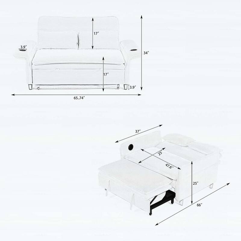 65.74-inch Adjustable Armrest and Backrest Multi-Functional Sofa Bed,Ideal for Bedrooms and Living Rooms