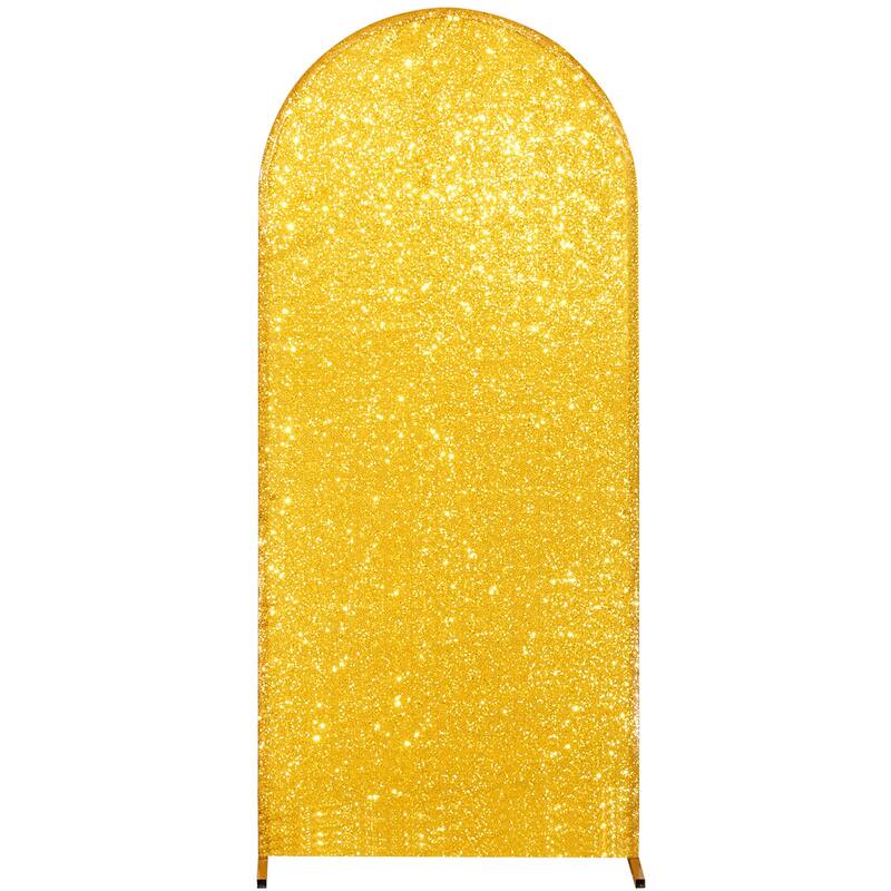 1 pack Bling Arch Backdrop Cover, Sequin Wedding Arch Stand Cover with Round Sequins, Zipper Design Banquet Backdrop Cover - 7.2ft gold