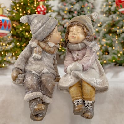 Set of 2 "Sit and Kiss" Christmas Tushkas with Hanging Legs - 11" L x 13" W x 22"H
