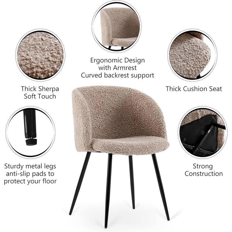 Howtai Cozy Accent Armchair, Fluffy Sherpa Dining Chair Set of 2