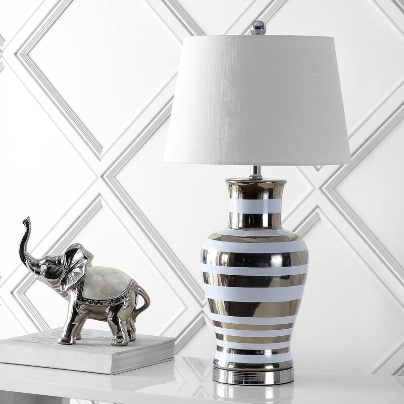 Naiyou Striped 28.75" Ceramic/Iron Classic Modern LED Table Lamp, Silver by JONATHAN Y