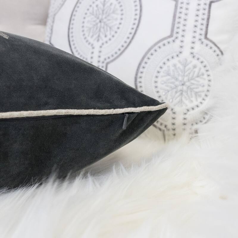 Velvet Holiday Throw Pillow 20x20 with Snowflake Embroidery and Insert