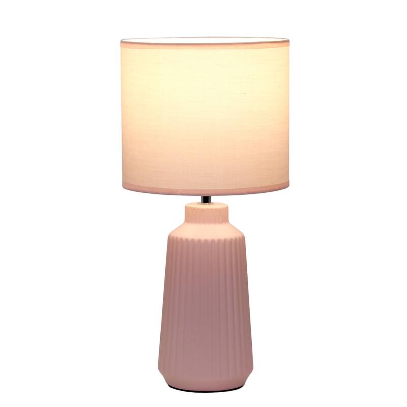 Vertical Grooved Ceramic Table Lamp with Drum Shade - 16" - Pink