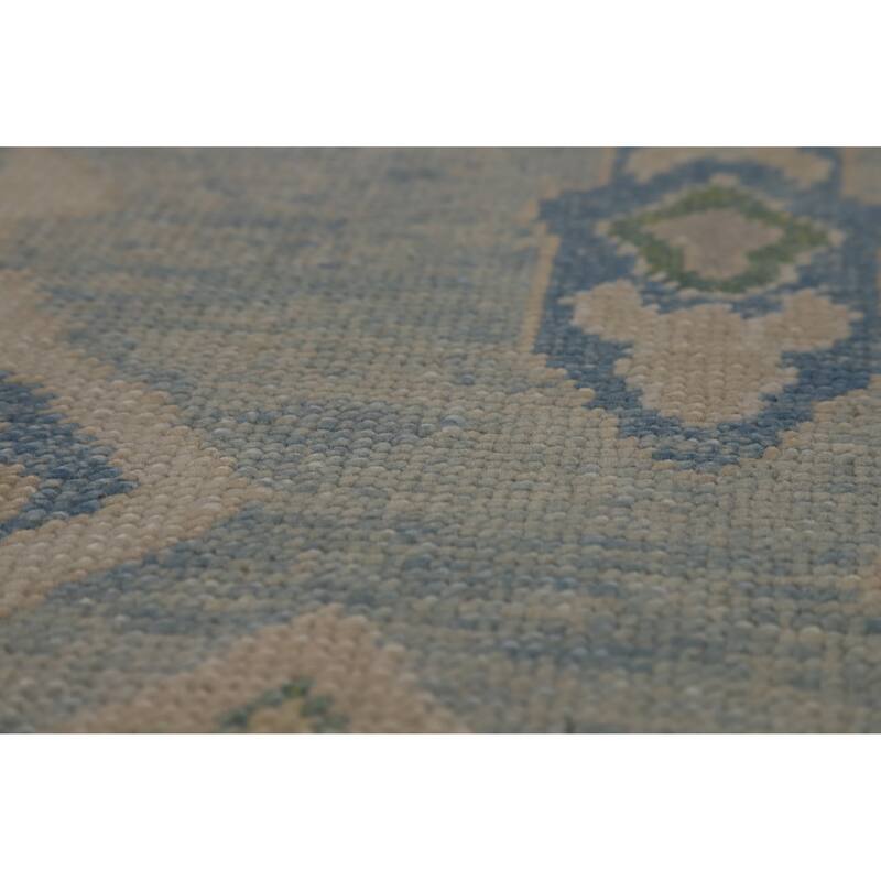 Hand Knotted Oriental 100% Wool Carpet Transitional All-Over Navy Blue & Blues Oushak Area Rug - 12' 11'' X 9' 5''