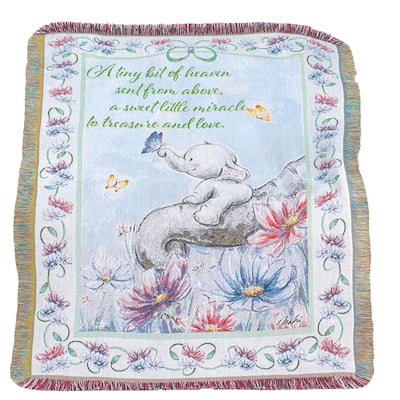 Elephant Baby Tapestry Fringe Border Throw Blanket