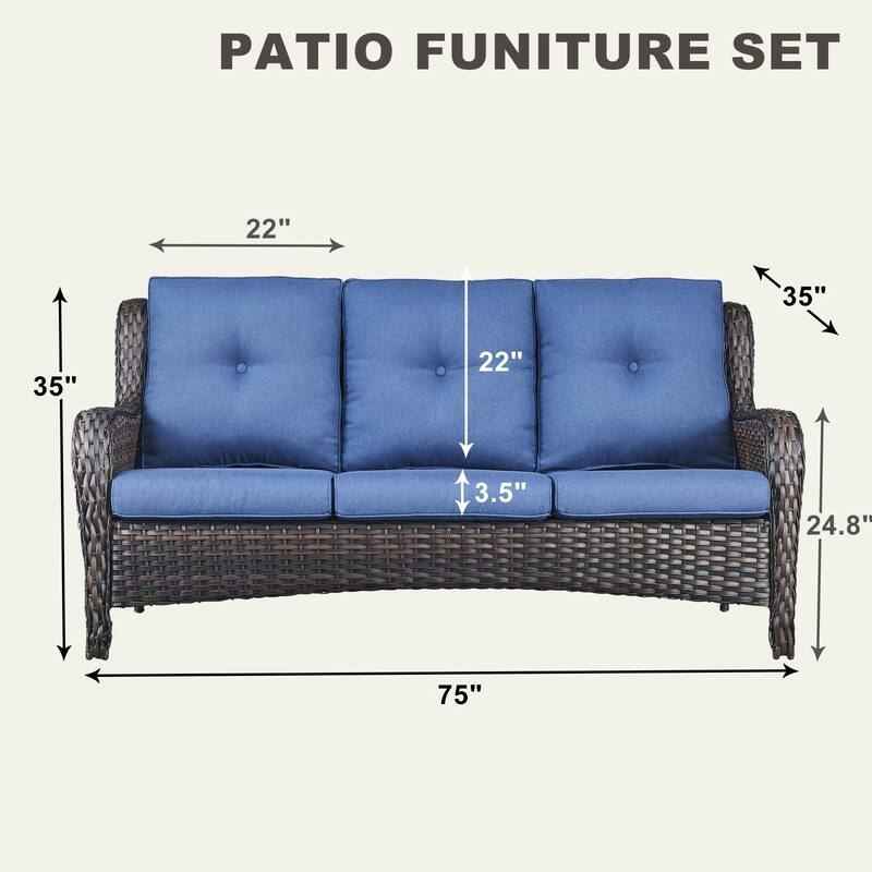 Gymojoy Patio Sofa PE Wicker 3-Seat Sofa