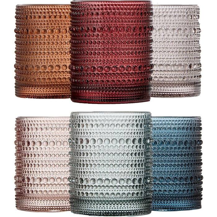 Beaded Hobnail Tumbler Drinking Glasses Set - 11 ounces - Multicolor - Set of 6 - 11 ounces