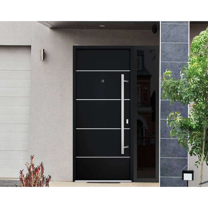 Front Prehung Steel Door 6083 Black Enamel Top Window Sidelite Stainless Inserts W36xH80+16 Lh I Bedroom Door Bathroom Door