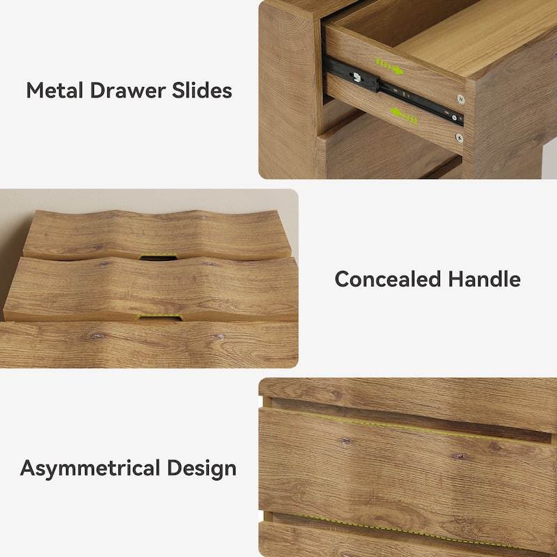 Nightstand with 3 Drawers Fluted End Table Farmhouse Bedside Table