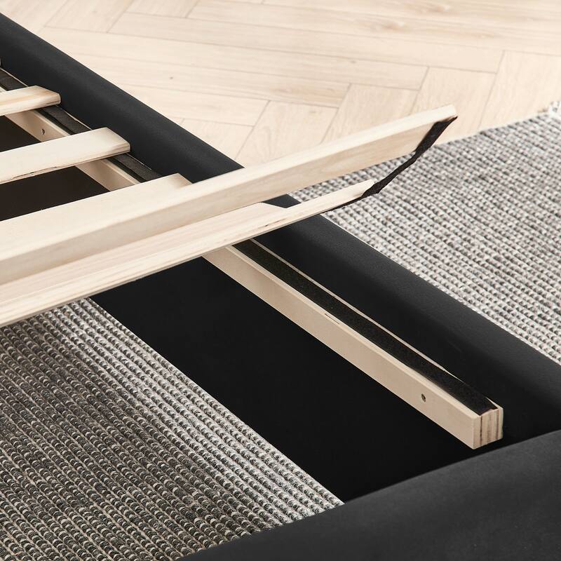 Queen Size Upholstered Bed Frame , Vertical Stripe Design with Buttons Around Platform Bed with Headboard