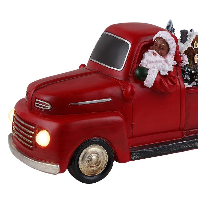 11" Animated Nostalgic Red Truck - Black Santa