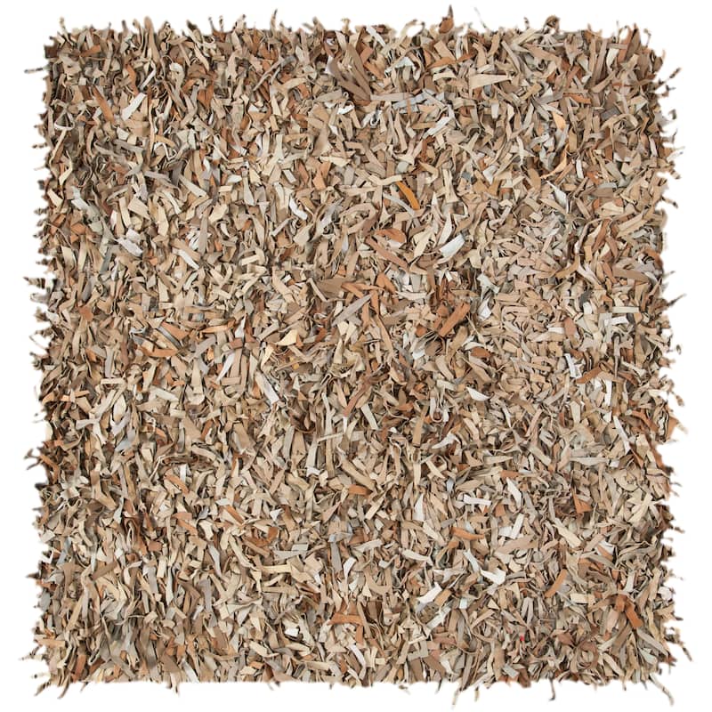 SAFAVIEH Handmade Leather Shag Blayne Modern Leather Rug - 5' Square - Beige