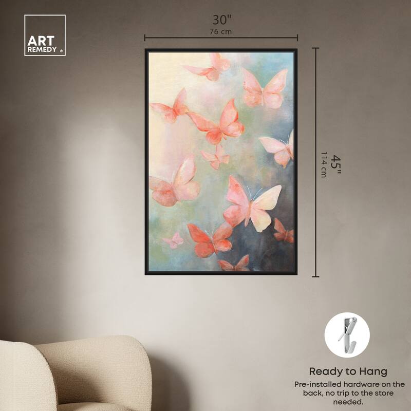 Art Remedy Peaceful Butterflies Framed Butterfly 1 Piece Canvas Wall Art