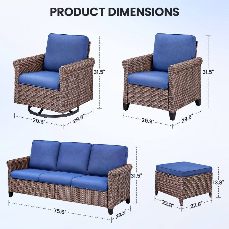 Pocassy Outdoor Sofa Swivel Chairs Patio Chair Funiture Set
