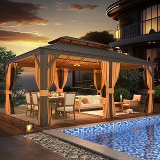 MELLCOM Louvered Pergola - 12x12 Aluminum Pergola With Adjustable Louvered Roof, Waterproof Curtains And Nets, Dark Grey