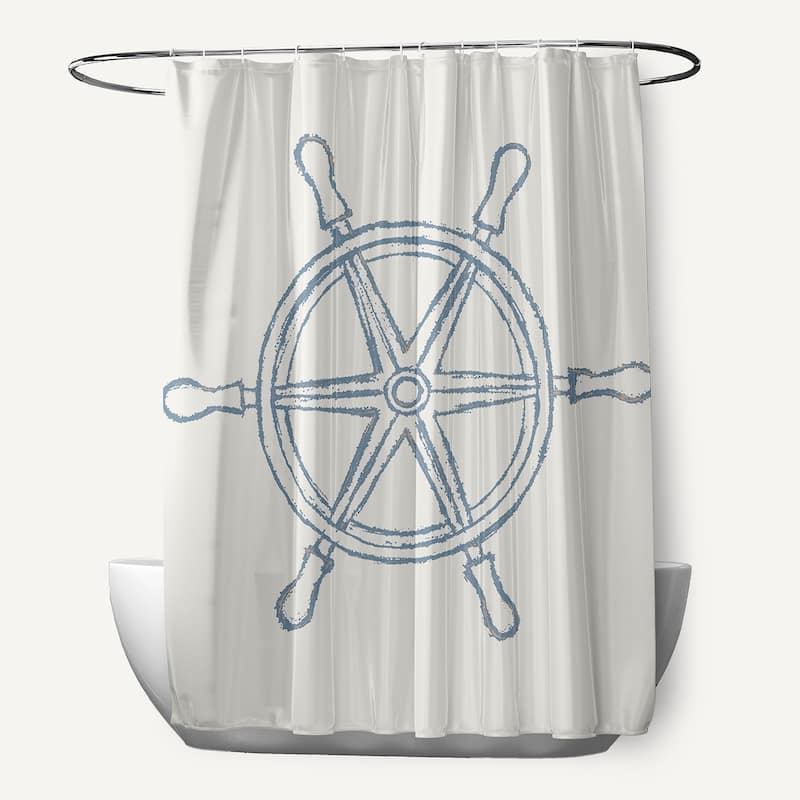 Large Ship Wheel Shower Curtain - Dusty Smoke