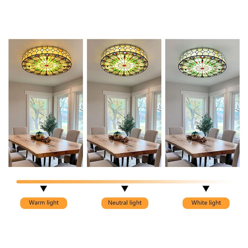 Classic Tiffany-style Flush Mount Ceiling Light with Pearls