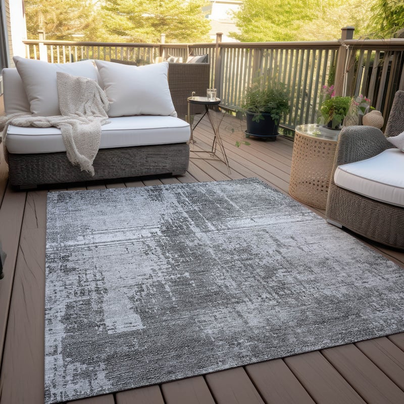 Machine Washable Indoor/ Outdoor Chantille Abstract Ombre Rug - Gray - 10' x 14'