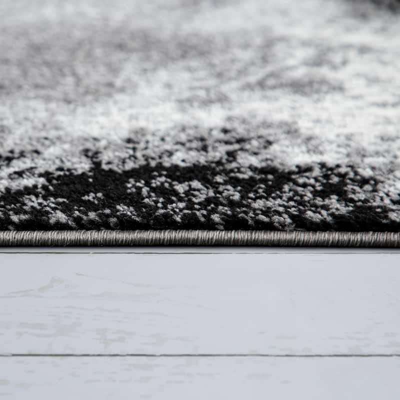 Modern Black-White Area Rug with Abstract Paint Effect