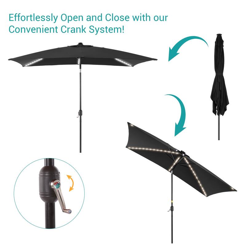 BONOSUKI 6x9FT LED Patio Market Umbrellas Table Umbrella w/Tilt Button