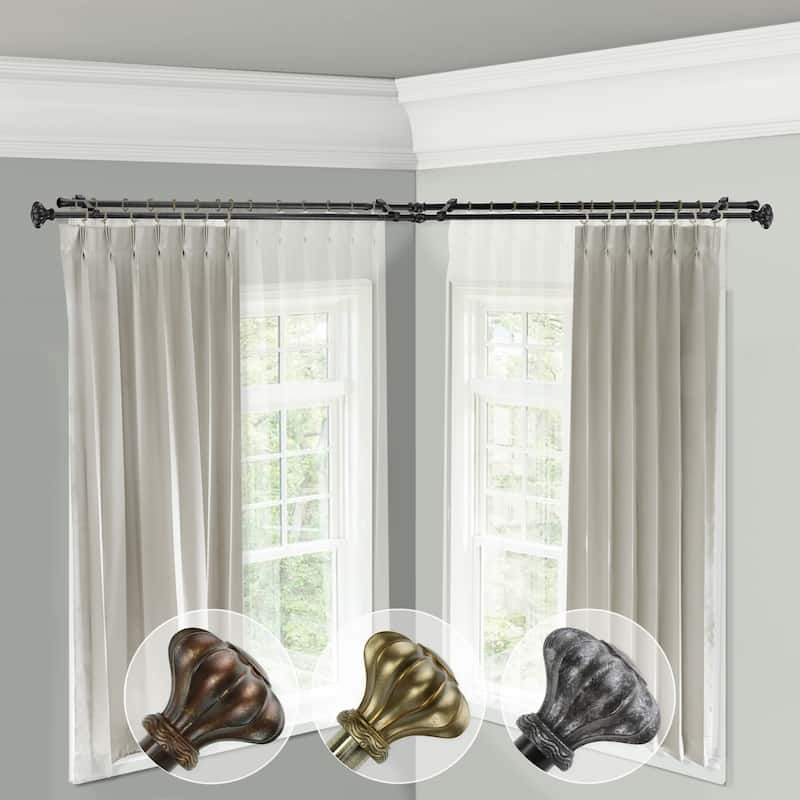 Corner Window Curtain Rod Double, Adjustable Rustic Rods 28-48", Cocoa Finish Home Decor - M