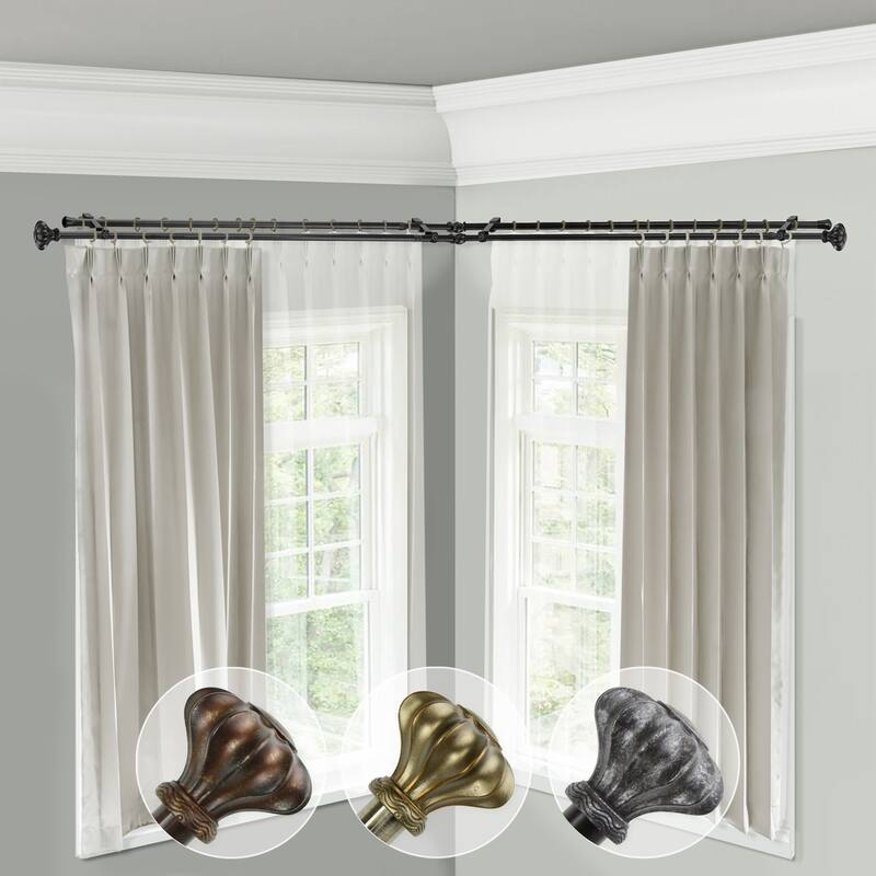 Corner Window Curtain Rod Double Rod Set Adjustable Cocoa 66-120 Inch - M