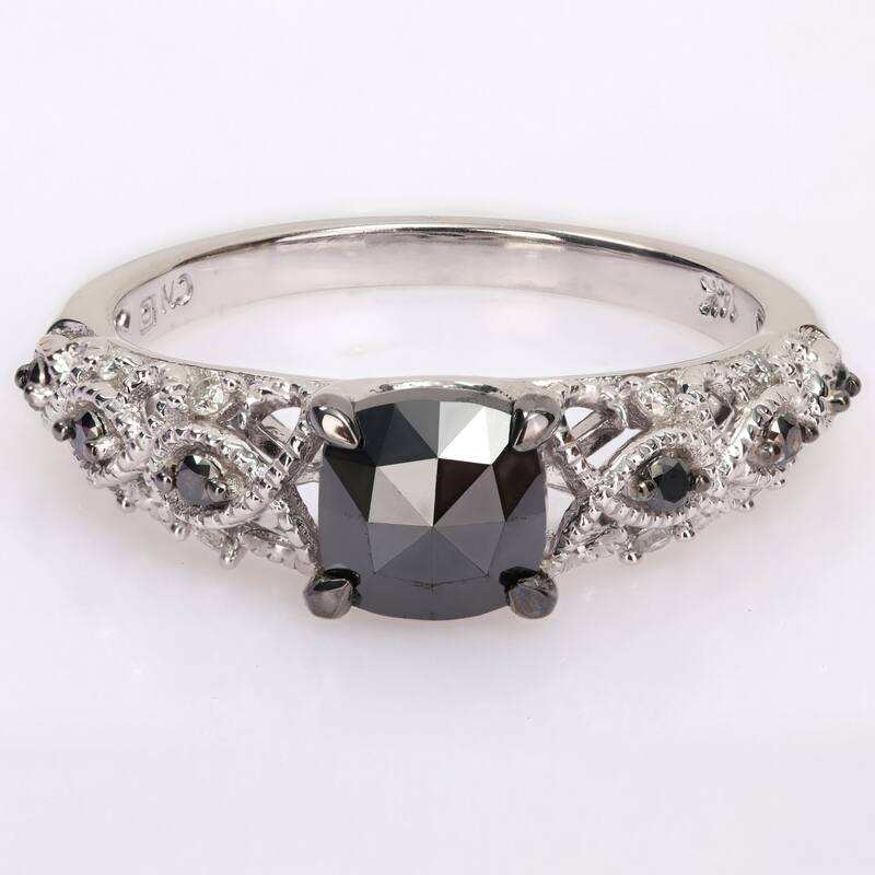 Miadora 1 1/8ct TDW Cushion-cut Black and White Diamond Infinity Engagement Ring in 14k White Gold