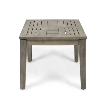 Acacia Wood Hampton Side Table 20 Inch Square Grey Outdoor Patio End Table Transitional Style
