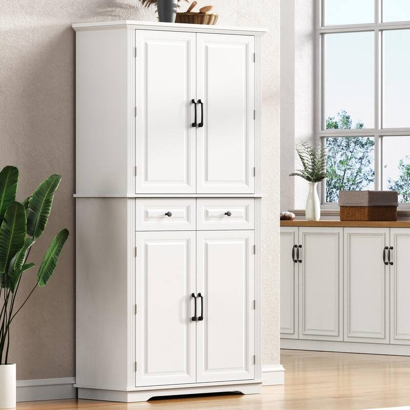 Freestanding 71" Tall Kitchen Pantry Cabinet with Pull-Out Organizers and Unique Embossed Texture for Organized Storage