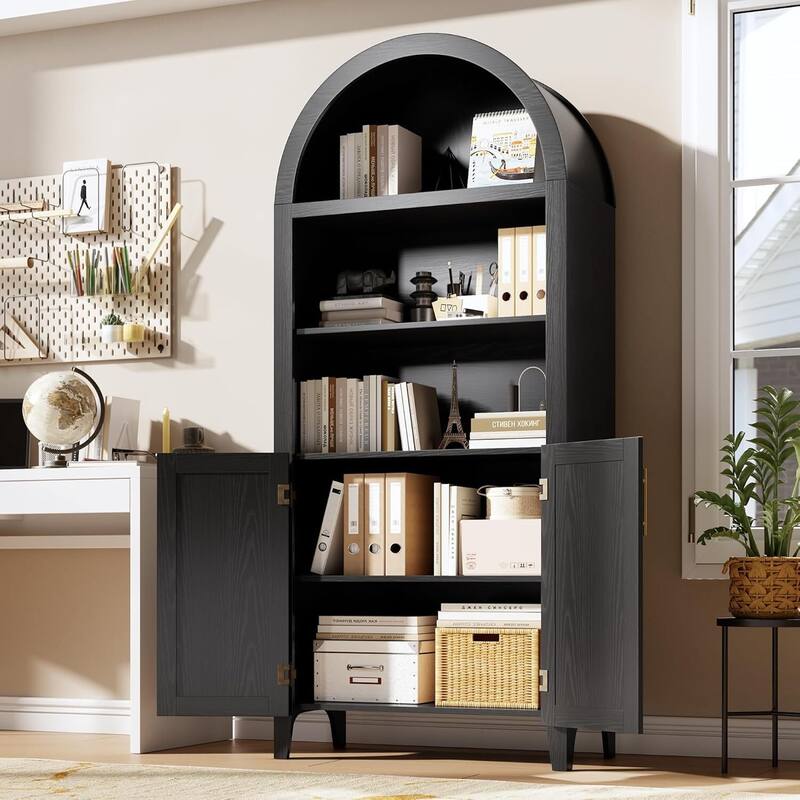 5-Tier Open Display Book Shelf, Arched Kitchen Pantry Storage Cabinet