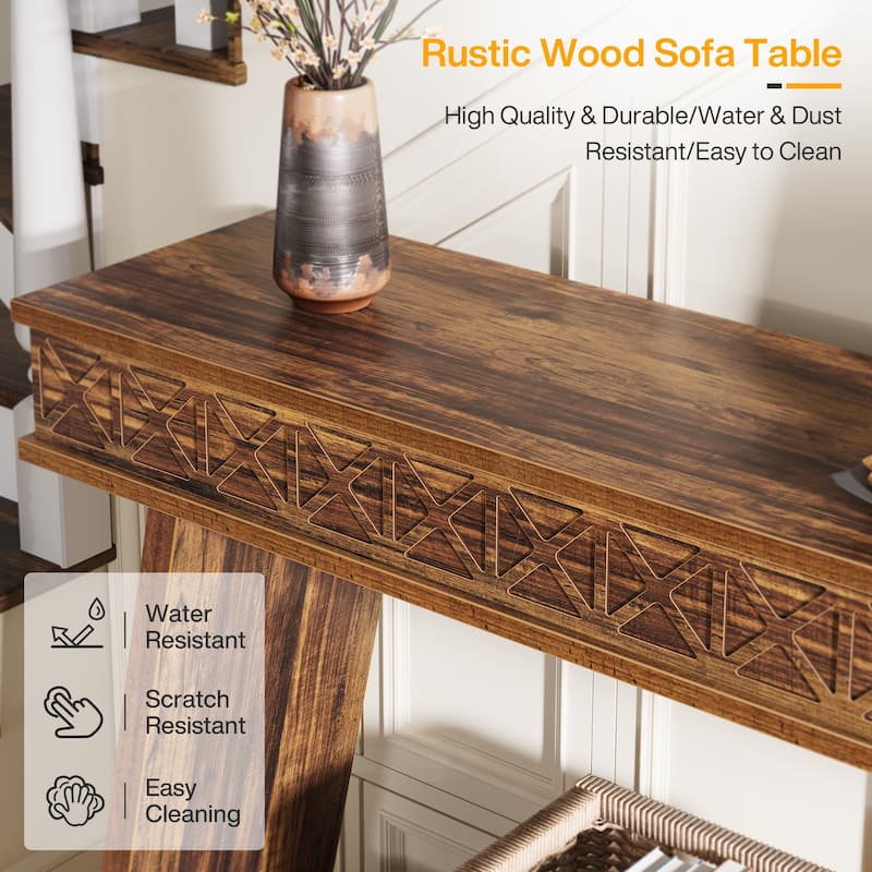 70.8-Inch Extra Long Console Table with Storage Shelf, 2-Tier Farmhouse Entryway Table - 70.87" L x 11.81" W x 31.5" H