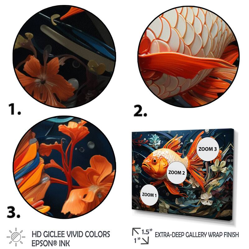 Designart "Geometric Orange Fish I" Animals Multipanel Canvas Print set
