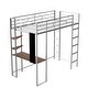 preview thumbnail 16 of 18, Silver Twin Size Metal Loft Bed with Ladder, Fence, 2 Shelves and Desk for Bedroom