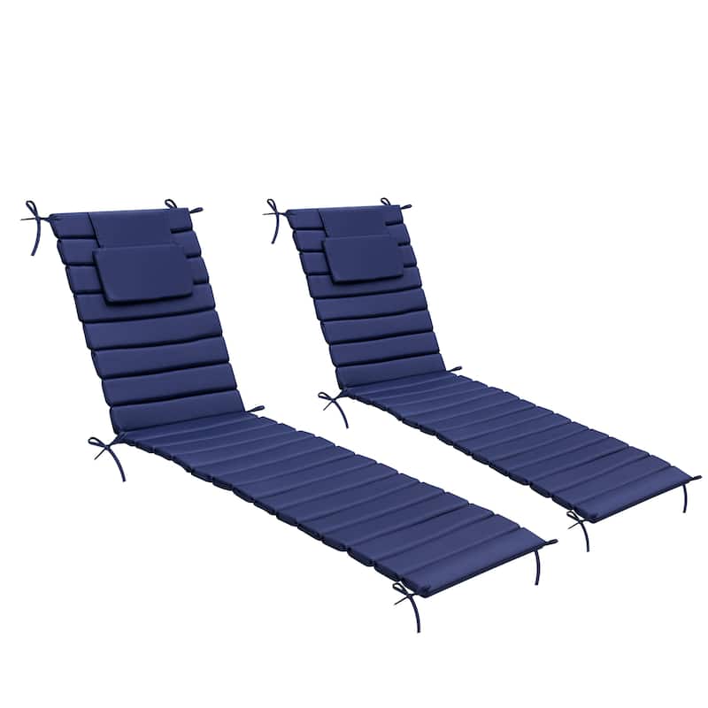 Outdoor Patio Chaise Lounge Cushions Pad with Straps - 79.9''-2PC - NavyBlue