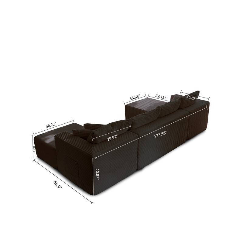 Corduroy Modular Sectional Sofa with Ottoman, U Shaped Upholstered Couch