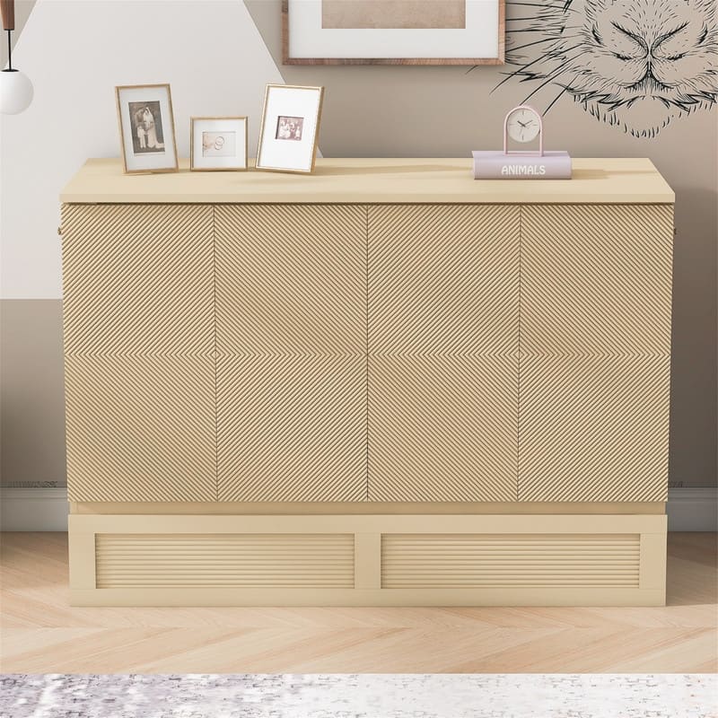 Full/Queen Size Murphy Bed Wall Bed with a Large Drawer, Foldable Murphy Cabinet Bed with a set of Sockets & USB Ports