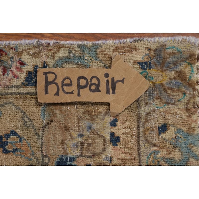 Distressed Floral Tabriz Persian Antique Rug Hand-Knotted Wool Carpet - 9'3" x 12'5"
