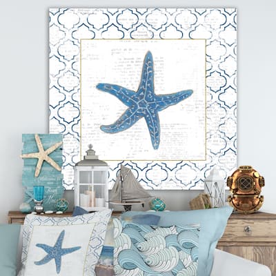 Designart "Navy Starfish with Gold" Canvas Wall Art