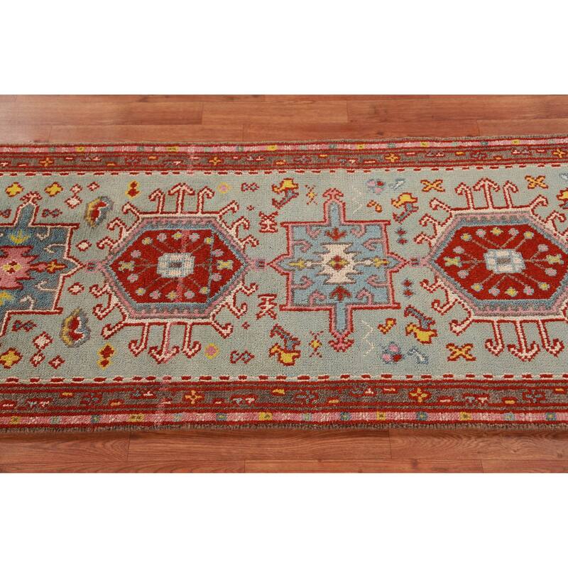 Hand Knotted Oriental 100% Wool Carpet Transitional Geometric Navy Blue & Blues Khotan Runner Rug - 10' 0'' X 2' 5''