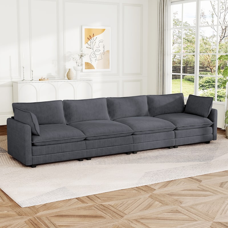 148" Overised 4 Seater Corduroy Clud Couch Modular Sectional Sofa for Living Room