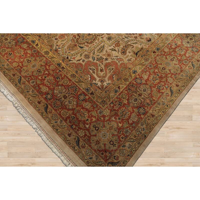 12'1''x15 Hand Knotted Wool Beige Agra Traditional Botanical Oriental Area Rug - 12' 1'' x 15'
