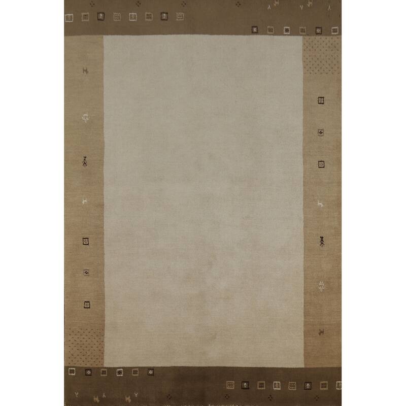 Beige Tribal Gabbeh Indian Rug Hand-Knotted Wool Carpet - 5'2" x 7'6"