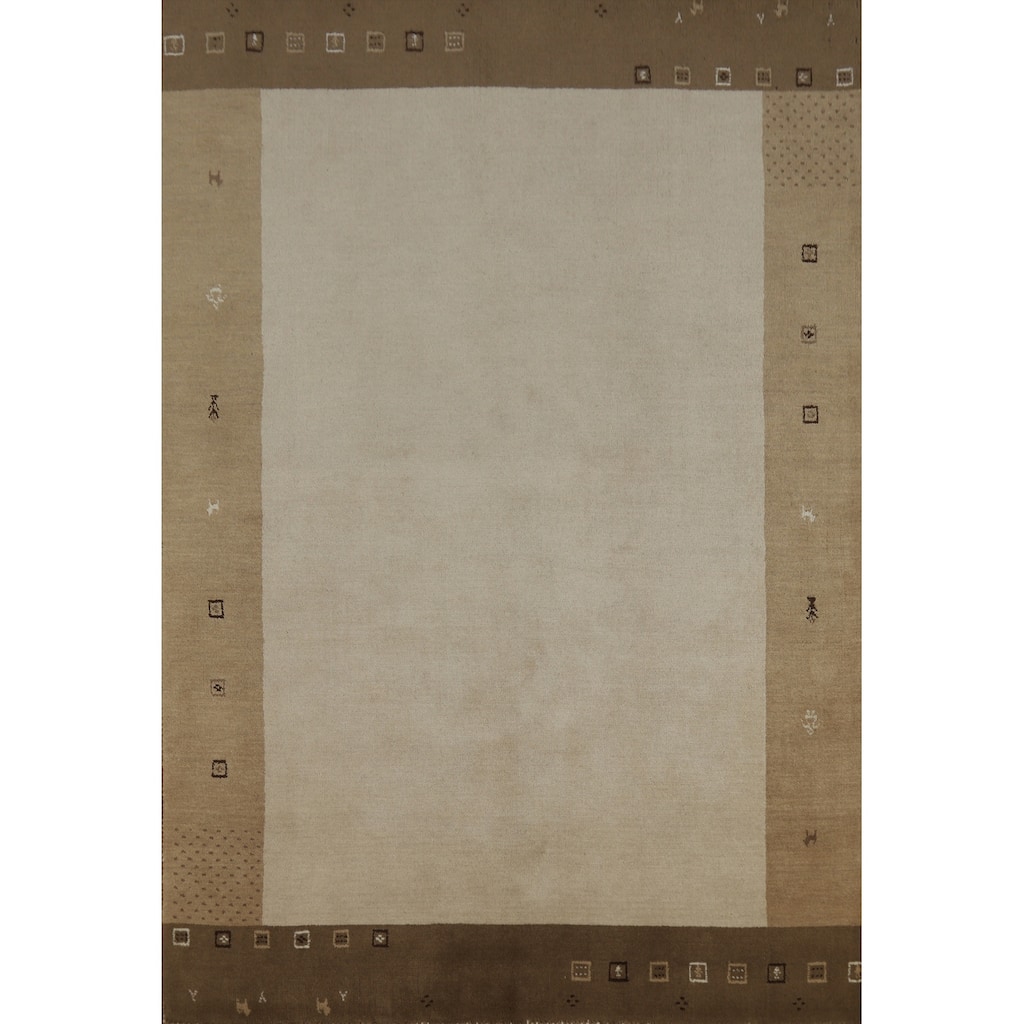 Beige Tribal Gabbeh Indian Rug Hand-Knotted Wool Carpet - 5'2" x 7'6"