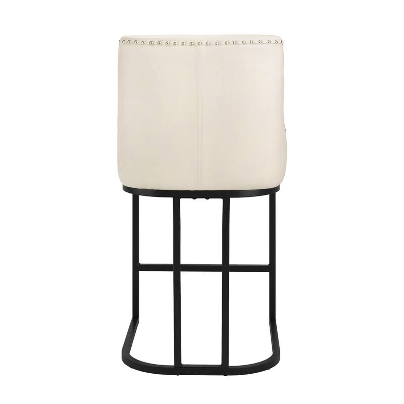 26" Modern Metal Barstools Set of 2 Upholstered Counter Height Bar stools with Back and 6" Thick Cushion for Kitchen Island