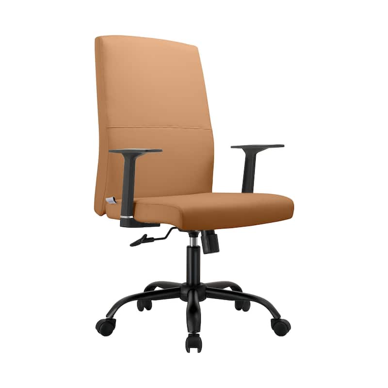 LeisureMod Evander Faux Leather Office Chair in Aluminum with Adjustable Height - Acorn Brown