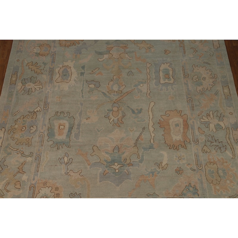 Vegetable Dye Blue Oushak Turkish Area Rug Handmade Wool Carpet - 7'10"x 9'11"