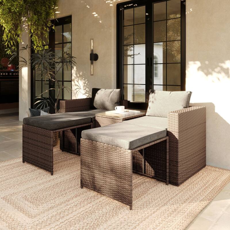 Indoor/Outdoor Modular Loveseat Sofa Set with Table and Ottomans - 24.75"D x 25"W x 30.25"H