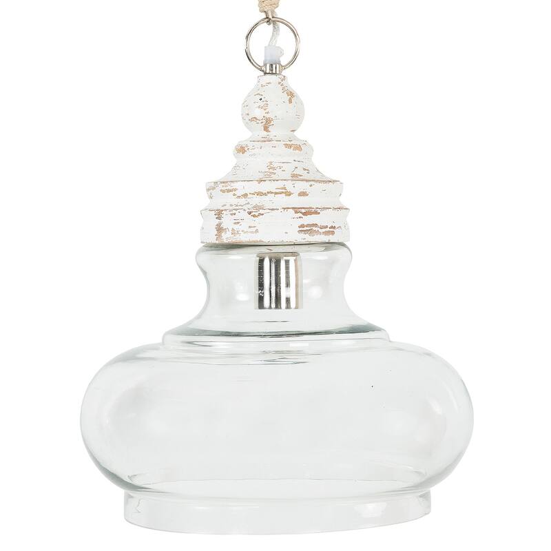 Glass and Distressed Mango Wood Ceiling Light